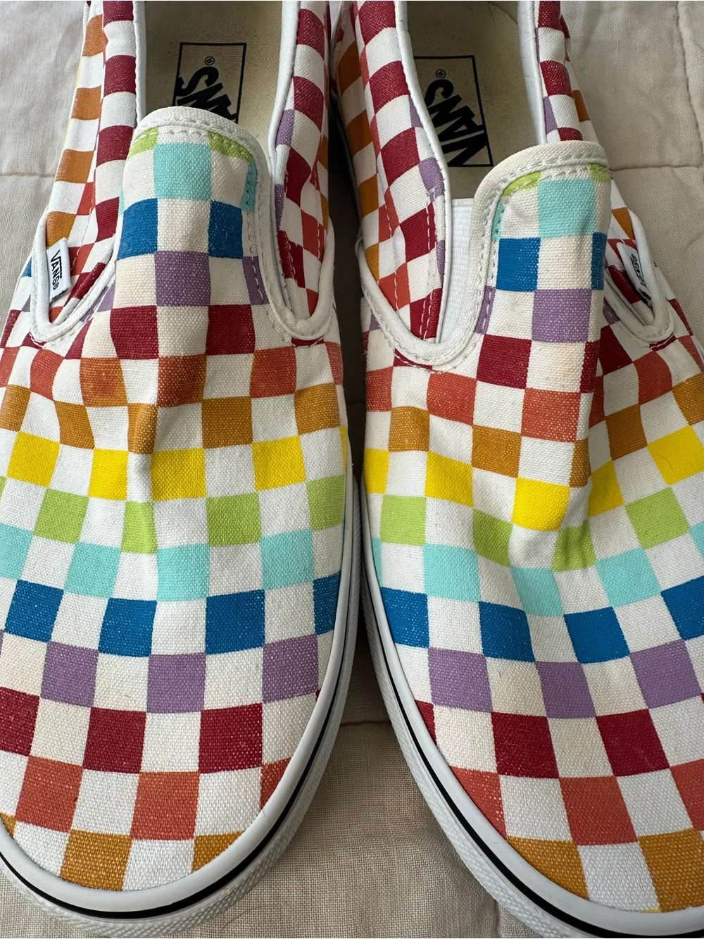 Vans men's Rainbow Checkerboard Slip-On Shoes
